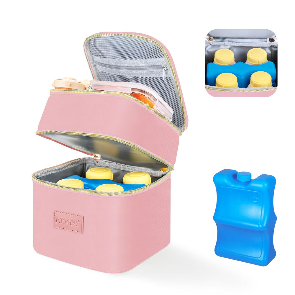 PIIOSER insulated baby bottle tote bottom cooler holds four 5 oz bottles for travel.