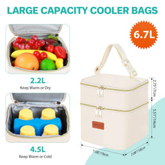 PIIOSER insulated baby cooler bag top compartment holds snacks and pouches during day trips