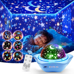 PIKOY night light star projector casts dreamy ceiling scene for calm bedtimes.