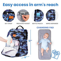 PILLANI Baby Diaper Bag Backpack inside pockets highlight 16-function storage for newborn essentials.