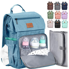 PILLANI diaper bag backpack front view showing spacious multi-pocket organization