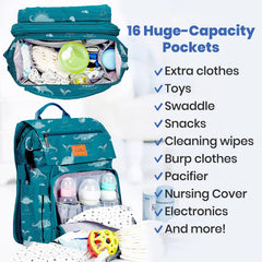 Pillani diaper backpack insulated bottle pockets maintain temperature for feeds.