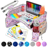 PILLANI Kids Travel Tray car-seat-tray-in-use securely supports tablets on road trips.