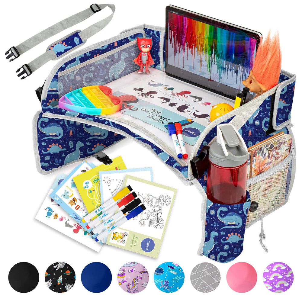 PILLANI Kids Travel Tray on car seat keeps kids entertained during road trips.