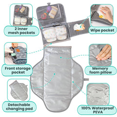 Pillani portable changing pad with one-handed buckle for quick changes.