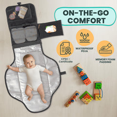 PILLANI changing pad with strap attachment to stroller for easy on-the-go use