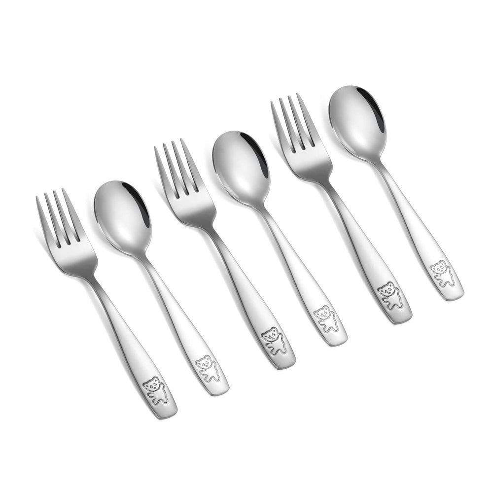Pimoys 6-piece toddler utensils set with spoons and forks for easy self-feeding