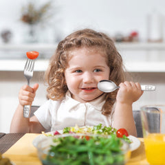 Pimoys bear-engraved toddler spoon designed for comfortable grip