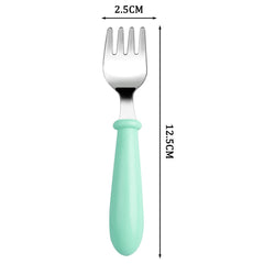 Pimoys toddler forks round-handle three-color set for versatile meals.