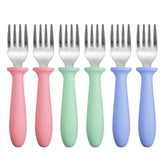 Pimoys toddler forks 6-pack with plastic handles promote easy self-feeding.