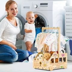 PineapplePapa baby shower basket with hanger rack demonstrates gift-ready nursery storage.