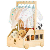PineapplePapa customized wooden baby crate closet demonstrates organized outfits and toys for a tidy nursery.