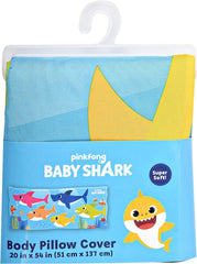 Pinkfong Baby Shark back design enhances playful bedtime decor and cozy pillow moments.