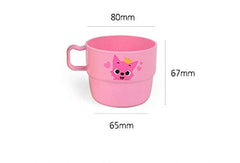 Colorful Pinkfong cups with handles, great for kids' meals and snacks.