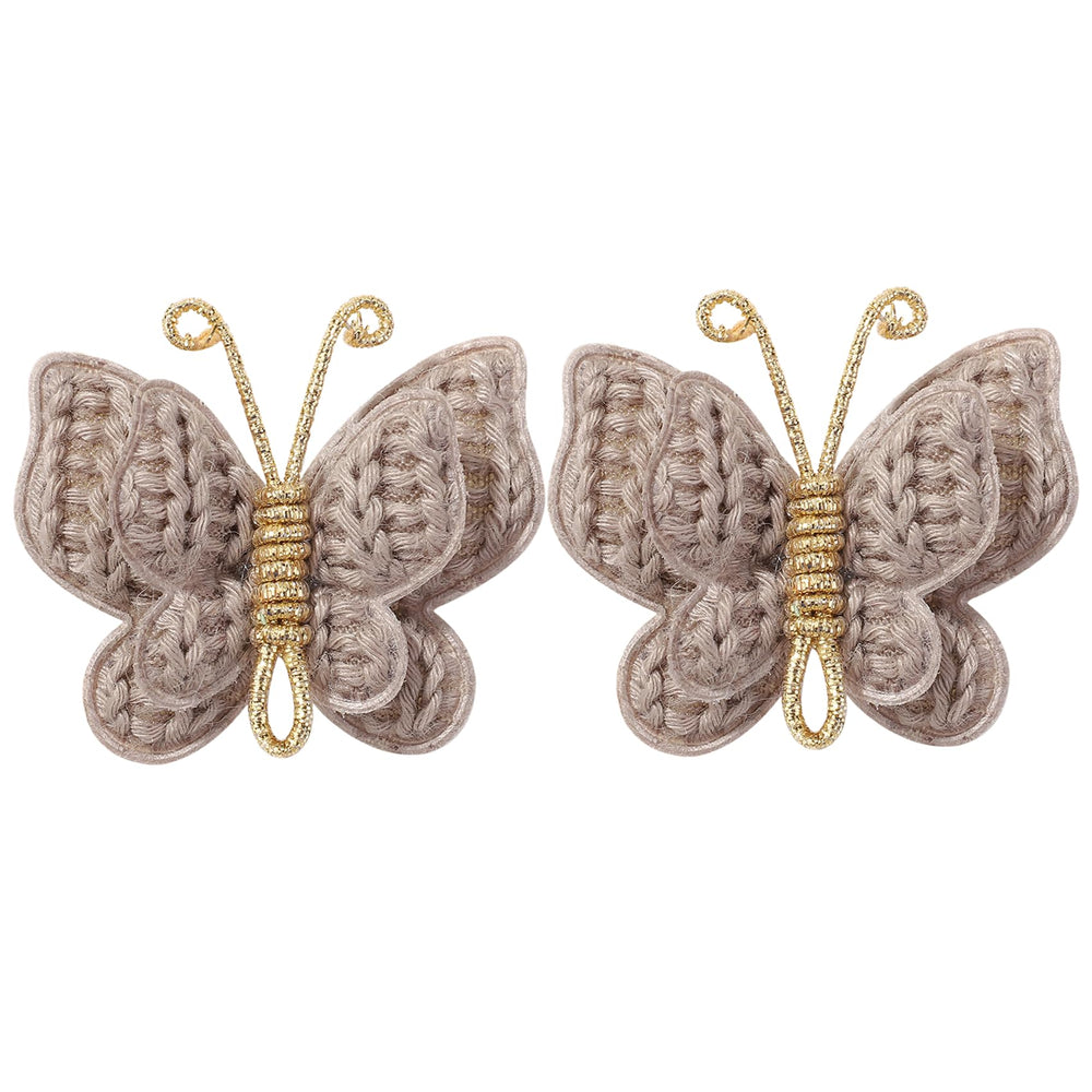 Pinkoriart butterfly hair clip gray beige close-up, lightweight comfort for toddlers.
