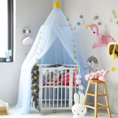 Pinkrin crib canopy with easy-install design simplifies setup.
