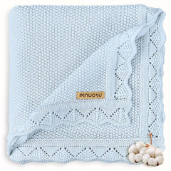 Pinuotu knitted baby blanket blue ultra-soft texture for gentle newborn comfort.