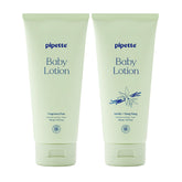 Pipette Baby Lotion Discovery Duo fragrance-free bottle provides gentle hydration for sensitive newborn skin.