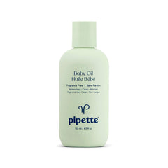 Pipette Baby Oil bottle shows fragrance-free, gentle hydration for delicate skin.