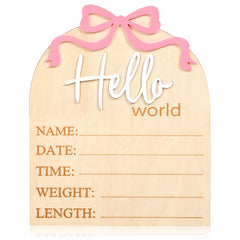 Piriuuo hello world newborn sign with pink bow for newborn photo shoots