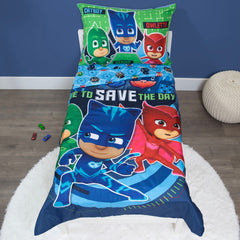 PJ Masks Time to Save The Day flat sheet with allover print for vivid bedtime scenes