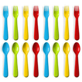 Plaskidy 16pc toddler utensils set pack with bright colors for independent meals.
