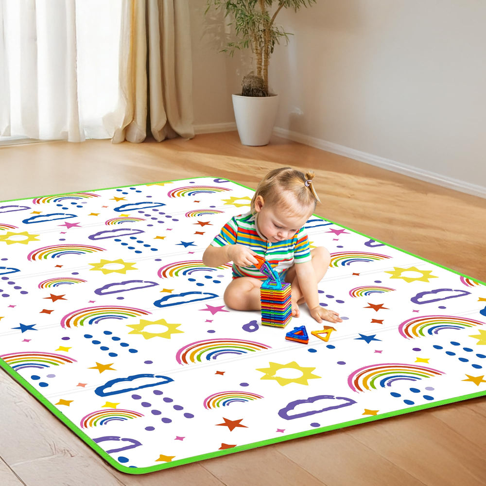 PLASKIDY baby play mat folded in storage case for travel convenience.