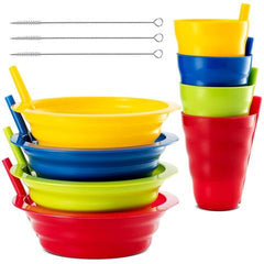 PLASKIDY cereal bowls with built-in straws for mess-free kid mealtime
