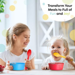 PLASKIDY colorful toddler spoons and forks encouraging independent eating.