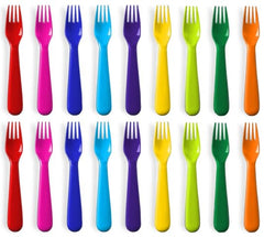 Plaskidy 18-piece kids forks in bright colors for kid-friendly mealtime.