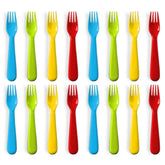 Plaskidy plastic toddler forks set16 in bright colors for kid-friendly meals.