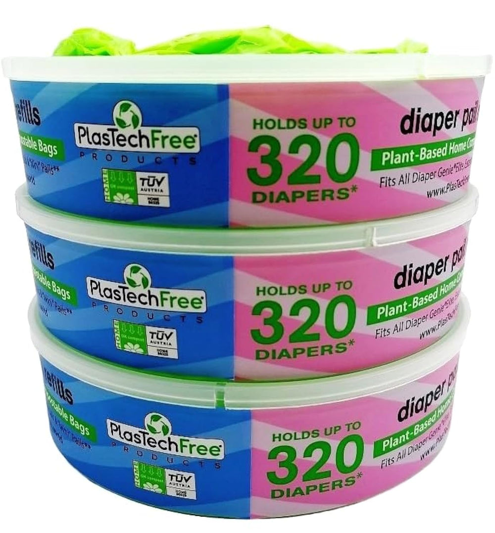 PlasTechFree plastech-diaper-pail-refills-pack demonstrates compostable waste-control option.