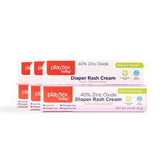 Playtex Baby diaper rash cream tube front view showing 40% zinc oxide for gentle protection.