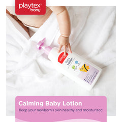 Playtex Baby Lotion Lavender Chamomile closeup texture shows non-greasy hydration.