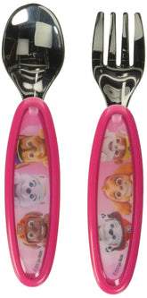 Playtex Baby Mealtime Paw Patrol spoon closeup, designed for easy toddler self-feeding.
