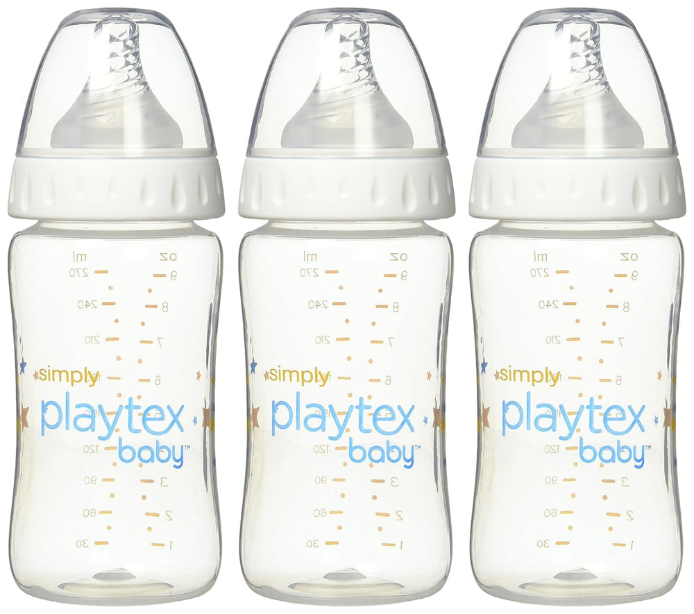 Playtex Baby Simply Complete bottle with ergonomic hold supports comfortable feeding for mom and baby.