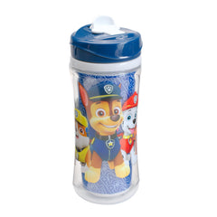Playtex Baby Sipsters Sport Spout PAW Patrol image highlights spill-proof valve reduces mess during active play.