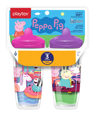 Playtex Sipsters Stage 3 Peppa Pig cup spout close-up shows spill-proof design for toddlers.