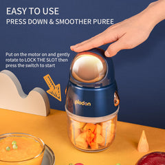 Plodon baby food maker spaceman-blue side view highlights portable kitchen convenience