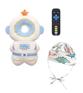 PLOVZ baby head protector backpack white astronaut front view for safe crawling.