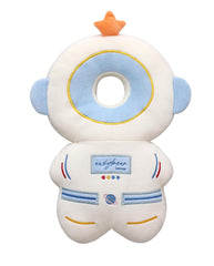 PLOVZ baby head protector backpack white astronaut worn on baby during walking.