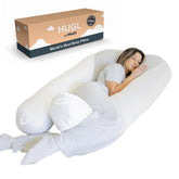 Plufl Hugl cooling body pillow shown on bed aiding side-sleeper comfort.