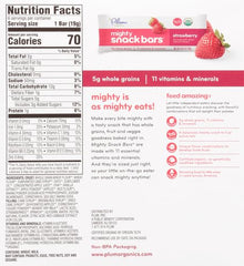 Plum Organics Tots Mighty 4 Bars strawberry bars close-up for kid-friendly nutrition.