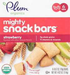 Plum Organics Tots Mighty 4 Bars strawberry ingredients highlight real fruit and spinach.