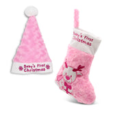 PLUSHIBLE baby’s first Christmas pink stocking with bear embroidery for keepsake memories