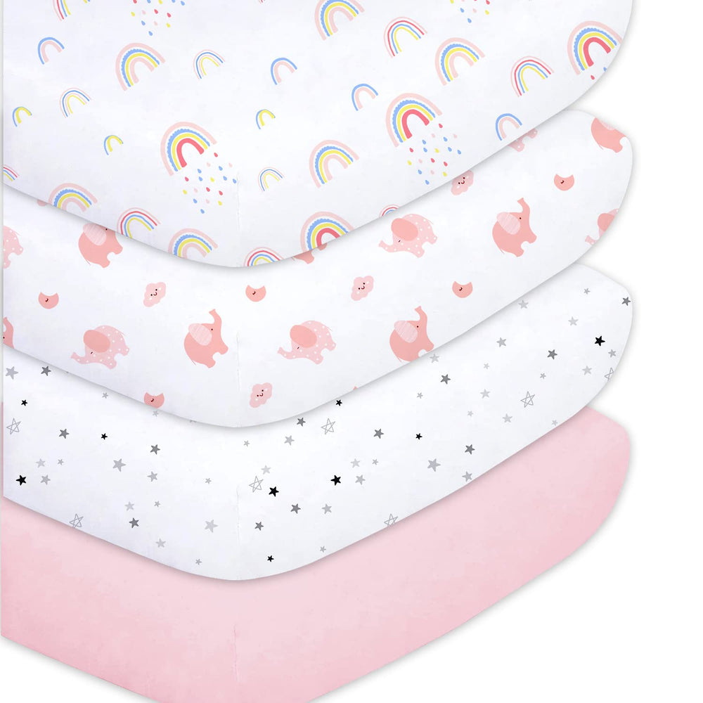 Plushii crib sheets rainbow pattern provide a soft, breathable sleep surface for your baby girl.