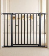 PLZOIT baby gate assembly shows tool-free setup for walls and family rooms