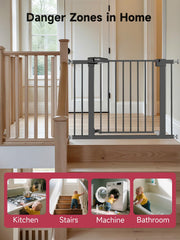 PLZOIT baby gate-pressure-mount illustrates wall-friendly installation without drilling.
