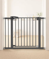 PLZOIT baby gate stairs-setup shows sturdy metal barrier for child and pet safety.