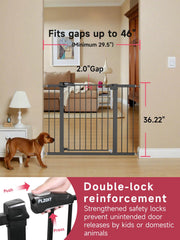 PLZOIT baby gate walk-through clear opening welcomes easy passage in busy hallways.